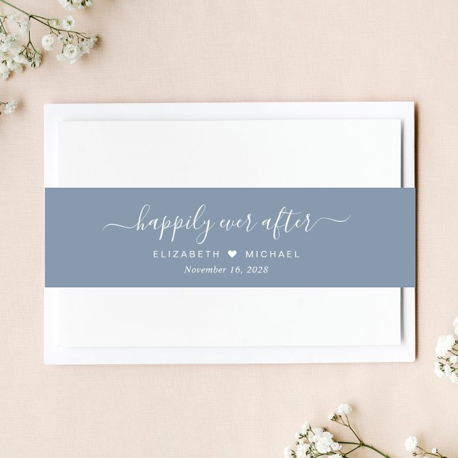 Bandeau De Faire-part Élégant Et Heureux Jamais Après Dusty Blue Mariage (Créateur téléchargé)