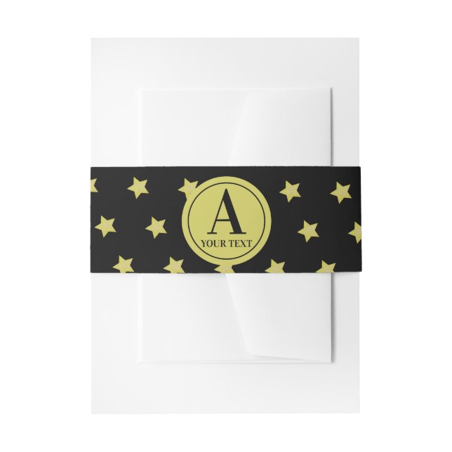 Bandeau De Faire-part Elegant Gold & Black Star Pattern Monogram (Devant example)