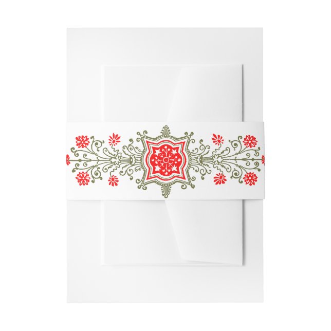 Bandeau De Faire-part Elégant Gold Red Daisy Etching Bandes d'invitation (Devant example)