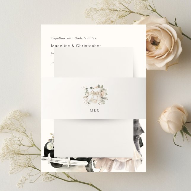 Bandeau De Faire-part Elegant Ivory Bow Floral Wedding (Créateur téléchargé)