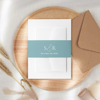 Bandeau De Faire-part Élégant Mariage Bleu Monogramme Simple