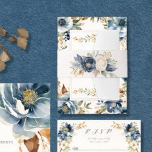 Bandeau De Faire-part Elégant Mariage d'aquarelle bleu floral automne