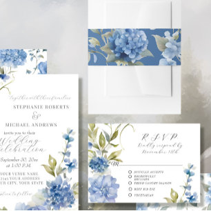 Bandeau De Faire-part Elégant Mariage d'aquarelle Floral Hydrangea bleu