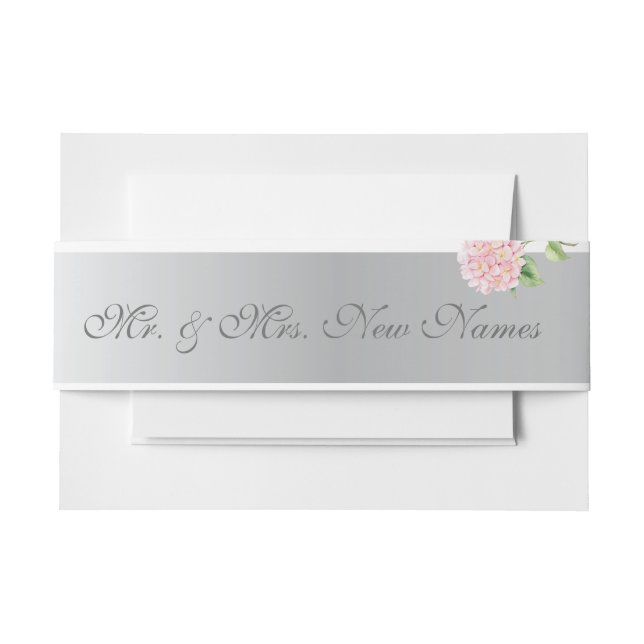 Bandeau De Faire-part Élégant Mariage d'argent et d'hydrangée rose (Devant Example)