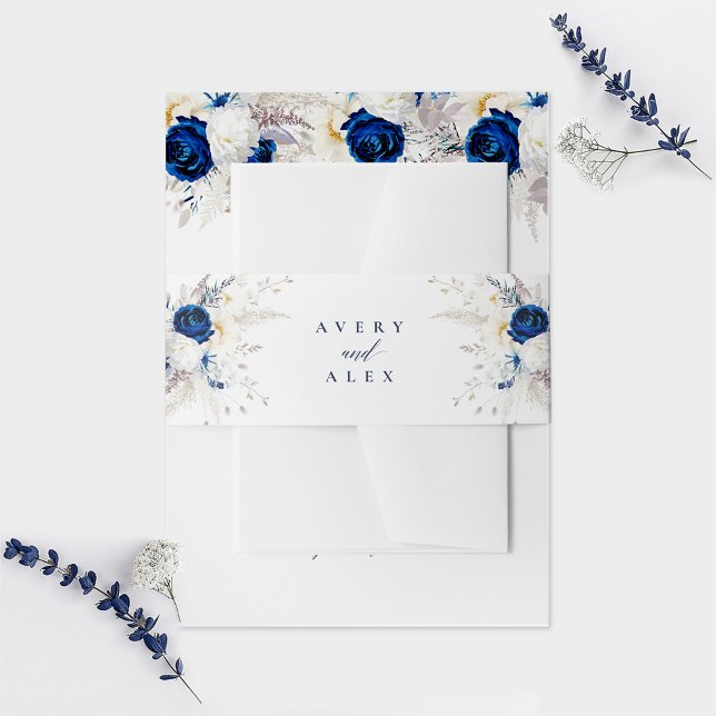 Bandeau De Faire-part Élégant Mariage de calligraphie bleu et blanc (Créateur téléchargé)