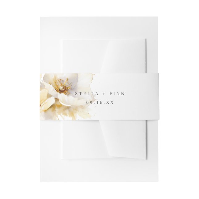Bandeau De Faire-part Élégant Mariage de fleurs d'or blanc (Devant example)
