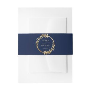 Bandeau De Faire-part Elégant Mariage de la marine Blue Golden Foliage