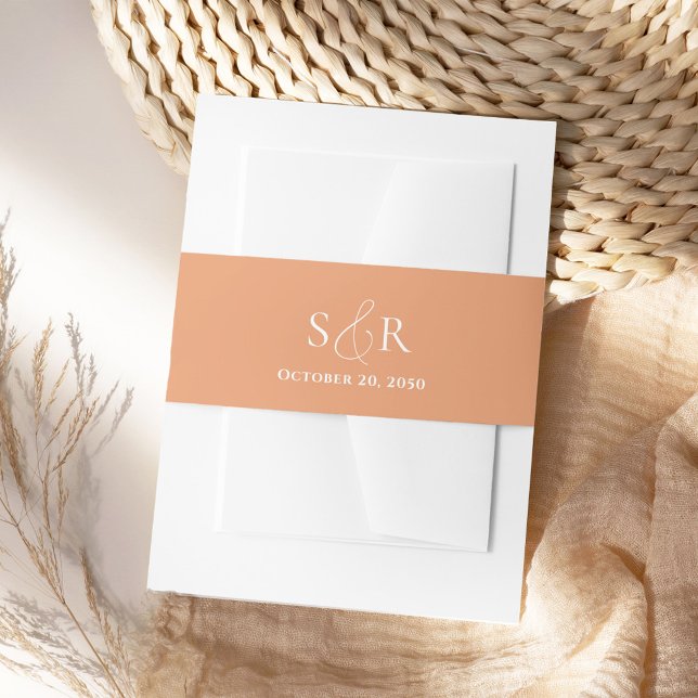 Bandeau De Faire-part Élégant Mariage de pêche Monogramme simple (Peach monogram simple invitation belly band)