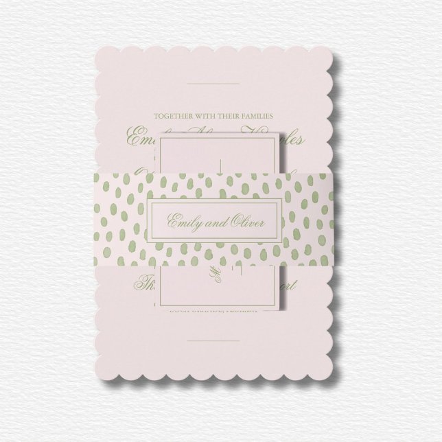 Bandeau De Faire-part Élégant Mariage de points verts roses (Créateur téléchargé)