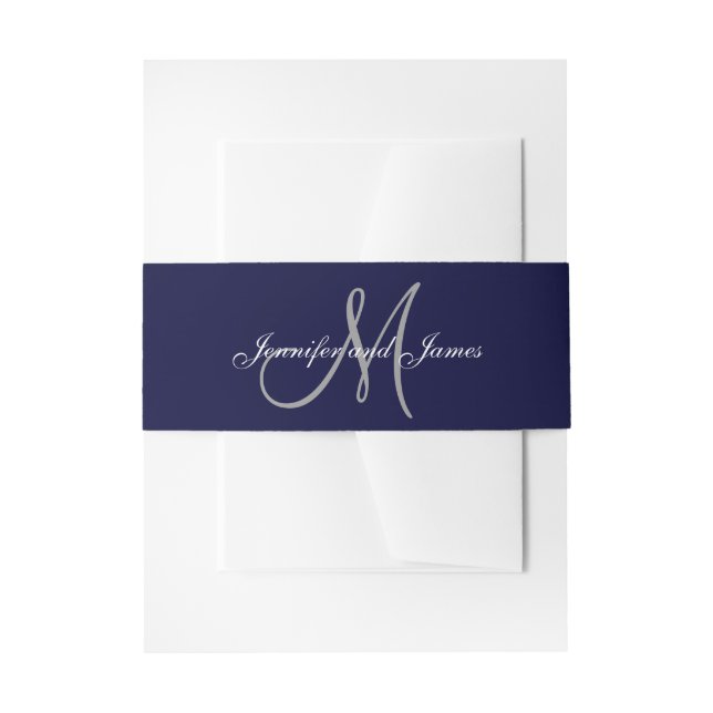 Bandeau De Faire-part Élégant Mariage de script de monogramme bleu marin (Devant example)