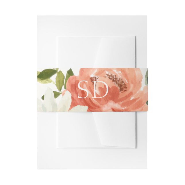 Bandeau De Faire-part Élégant Mariage d'initiaux en deux aquarelles flor (Devant example)