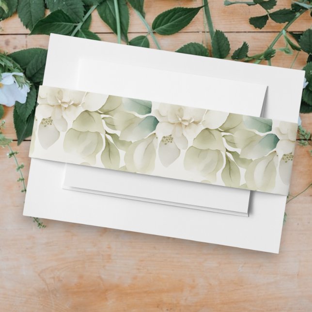 Bandeau De Faire-part Élégant mariage feuillage vert bouché (Elegant Wedding Foliage Muted Green Invitation Belly Bands from Ricaso)