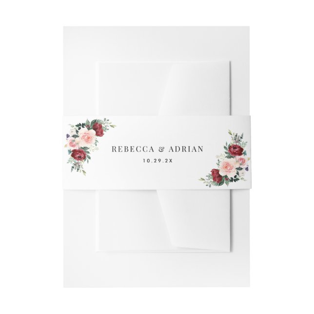 Bandeau De Faire-part Élégant Mariage floral Burgundy Blush (Devant example)
