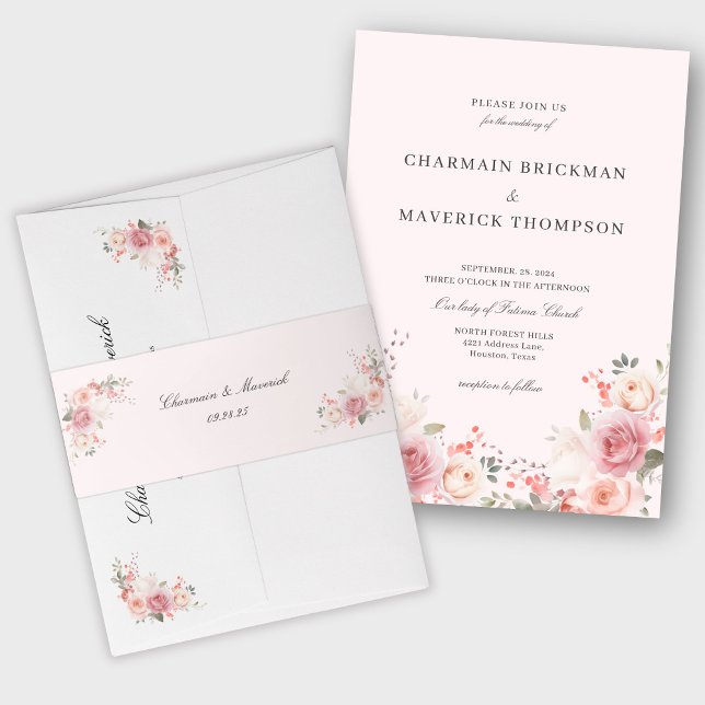 Bandeau De Faire-part Élégant Mariage floral rose (Créateur téléchargé)