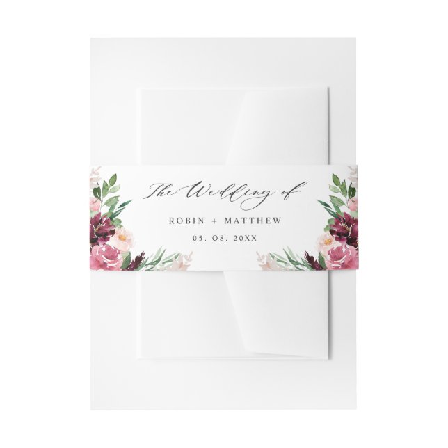 Bandeau De Faire-part Élégant Mariage floral rose-bleu bordeaux (Devant example)