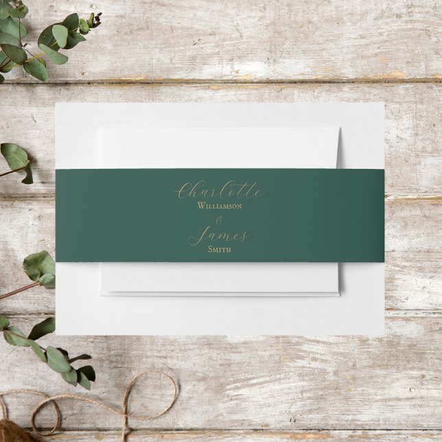 Bandeau De Faire-part Élégant Mariage Gold Script Green (Créateur téléchargé)