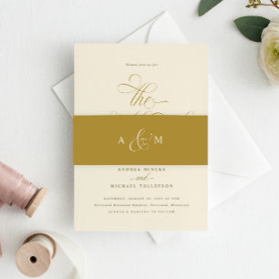 Bandeau De Faire-part Élégant Mariage Luxe Calligraphie Script Or