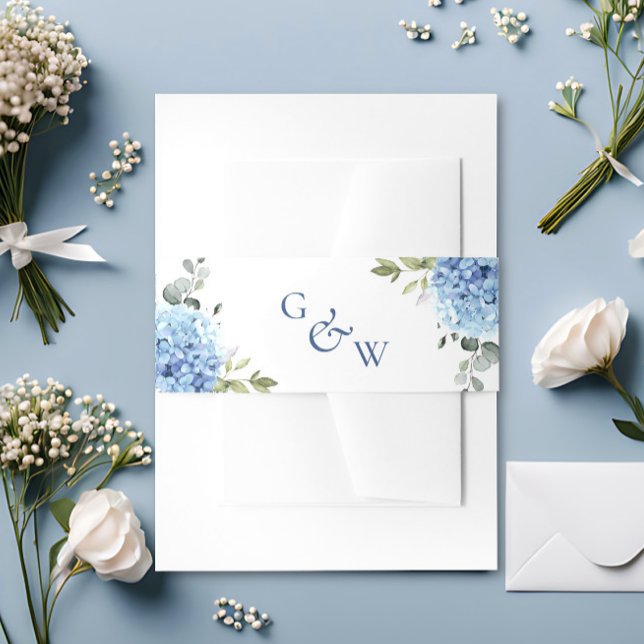 Bandeau De Faire-part Élégant Mariage Monogramme Eucalyptus Hydrangée Bl (Créateur téléchargé)