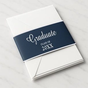 Bandeau De Faire-part Élégant Marine Bleu Script Calligaphie Graduation
