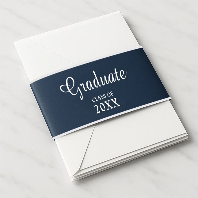 Bandeau De Faire-part Élégant Marine Bleu Script Calligaphie Graduation (Créateur téléchargé)