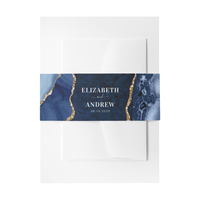 Bandeau De Faire-part Elégant Marine Blue Gold Foil Agate Mariage de géo (Devant example)