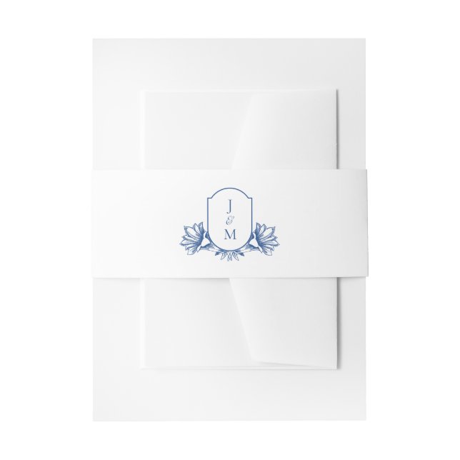 Bandeau De Faire-part Élégant marseille Bleu Botanique Monogram Crest (Devant example)