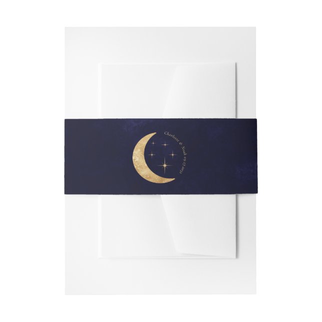 Bandeau De Faire-part Élégant Midnight Gold Celestial Moon Stars Mariage (Devant example)