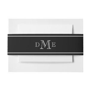 Bandeau De Faire-part Élégant Monogramme de la ligne blanche noire