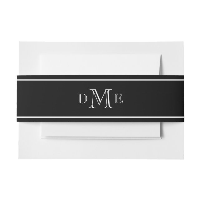 Bandeau De Faire-part Élégant Monogramme de la ligne blanche noire (Devant Example)