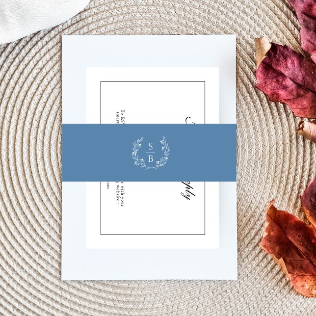 Bandeau De Faire-part Élégant monogramme Royal Blue Botanical Wreath (Créateur téléchargé)