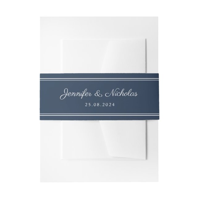 Bandeau De Faire-part Elegant Navy Blue Script Wedding (Devant example)