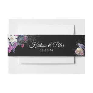 Bandeau De Faire-part Élégant noir violet gothique Mariage crâne floral