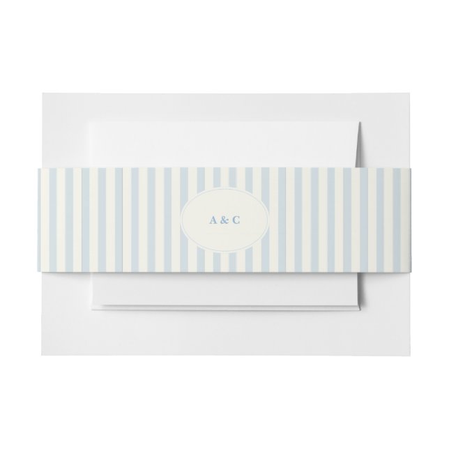 Bandeau De Faire-part Élégant Preppy Français Blue Stripes Monogramme (Devant Example)