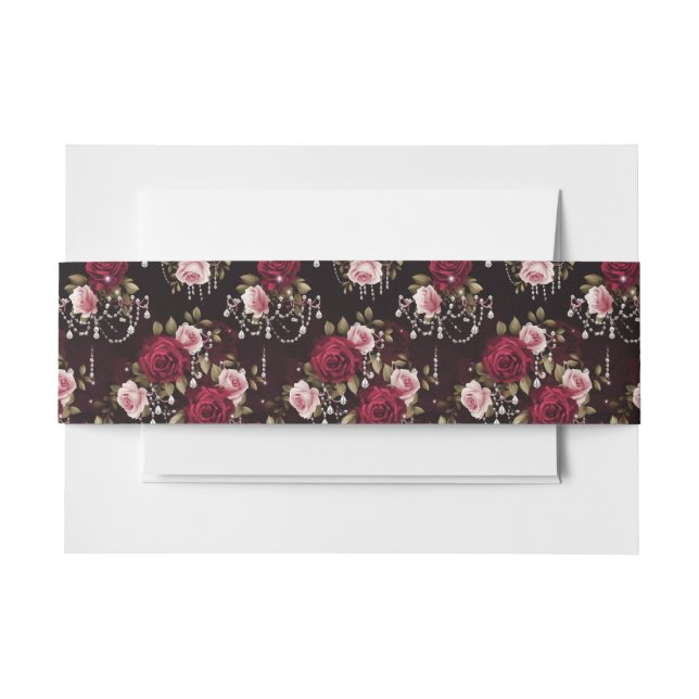 Bandeau De Faire-part Élégant Rose de Bourgogne Floral Mariage (Devant Example)