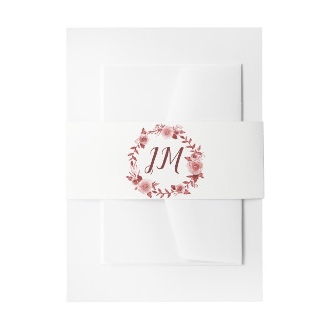 Bandeau De Faire-part Élégant Rose de Bourgogne Mariage de monogramme de (Devant example)