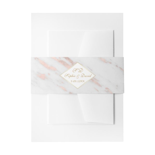 Bandeau De Faire-part Elégant Rose Diamond or Marble Mariage (Devant example)