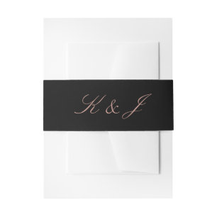 Bandeau De Faire-part Élégant Rose Gold Script Monogramme Black Mariage