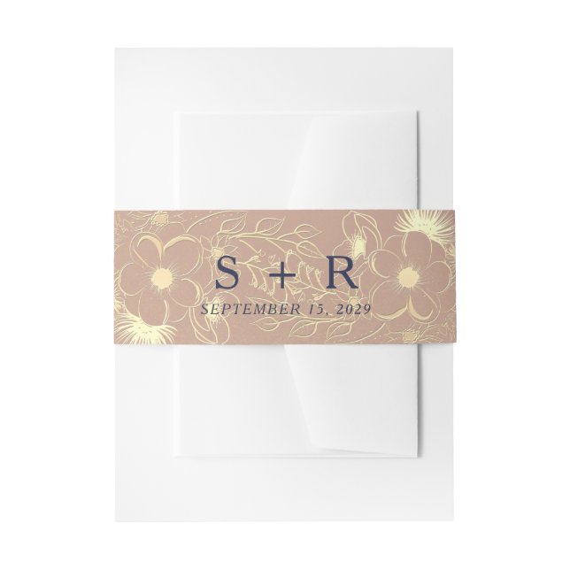 Bandeau De Faire-part Élégant Rose or Mariage Floral (Devant example)