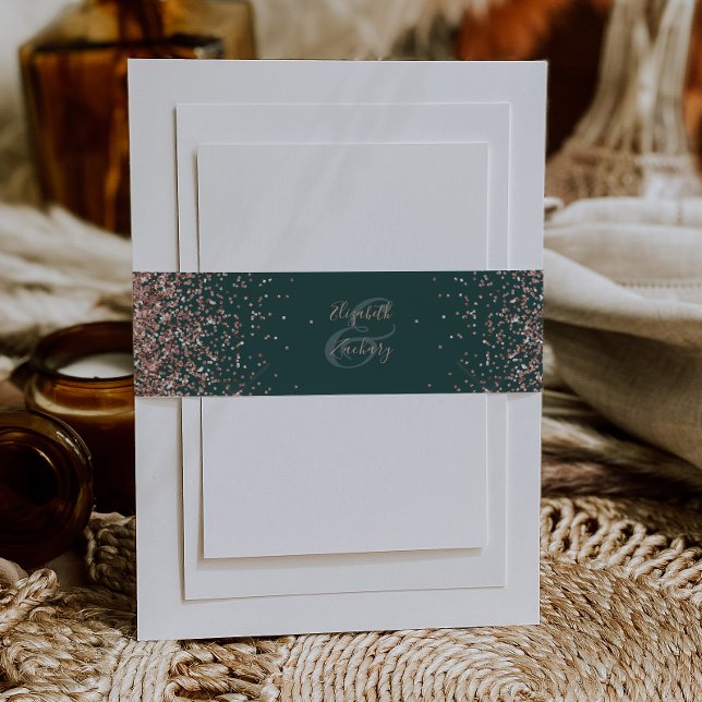 Bandeau De Faire-part Élégant Rose vert foncé Mariage or (Créateur téléchargé)