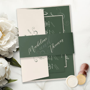 Bandeau De Faire-part Élégant script de pente Mariage de monogramme vert