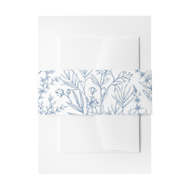 Bandeau De Faire-part Elégant Toile Bleue Français Floral (Devant example)