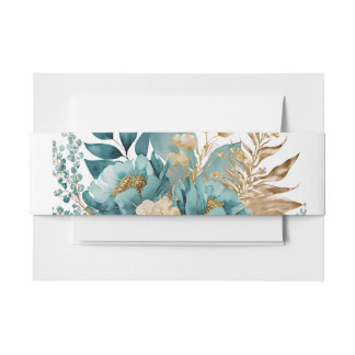 Bandeau De Faire-part Elégant Turquoise & Or Floral Invitation Bande Bel