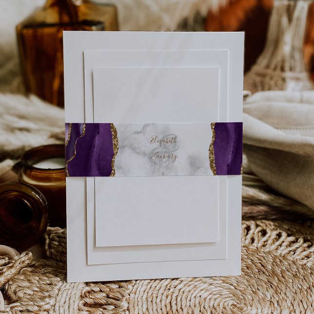 Bandeau De Faire-part Élégant violet or Agate Mariage en marbre (Créateur téléchargé)