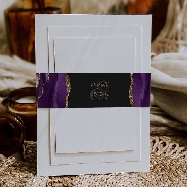 Bandeau De Faire-part Élégant violet or Agate Mariage foncé (Créateur téléchargé)