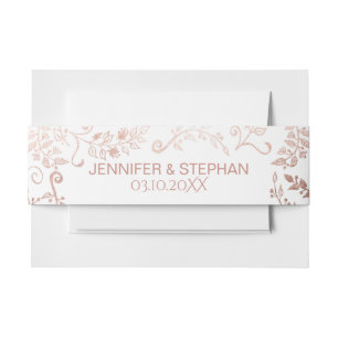 Bandeau De Faire-part Élégant White Rose Gold Floral Belly Band