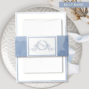 Bandeau De Faire-part Elégante aquarelle bleu Dusty, Mariage Monogramme