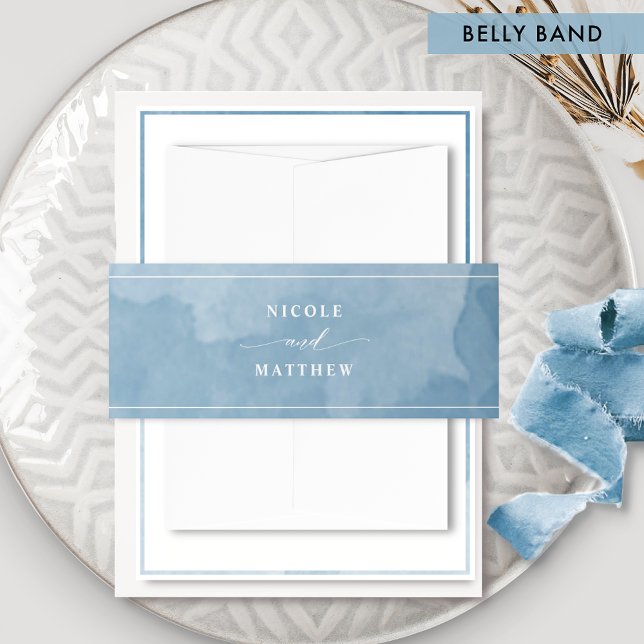 Bandeau De Faire-part Elégante aquarelle bleue, Mariage (Créateur téléchargé)
