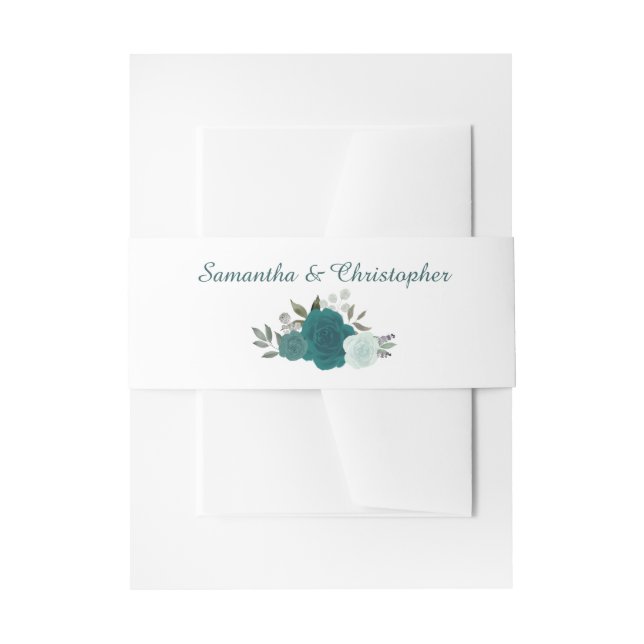Bandeau De Faire-part Elégante aquarelle Floral Turquoise Aqua Rose Mari (Devant example)