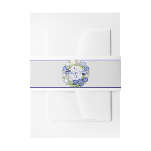 Bandeau De Faire-part Elégante aquarelle Tulipe Mariage de couronne bleu (Devant example)