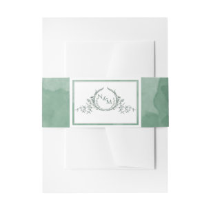 Bandeau De Faire-part Elégante aquarelle verte, Mariage Monogramme